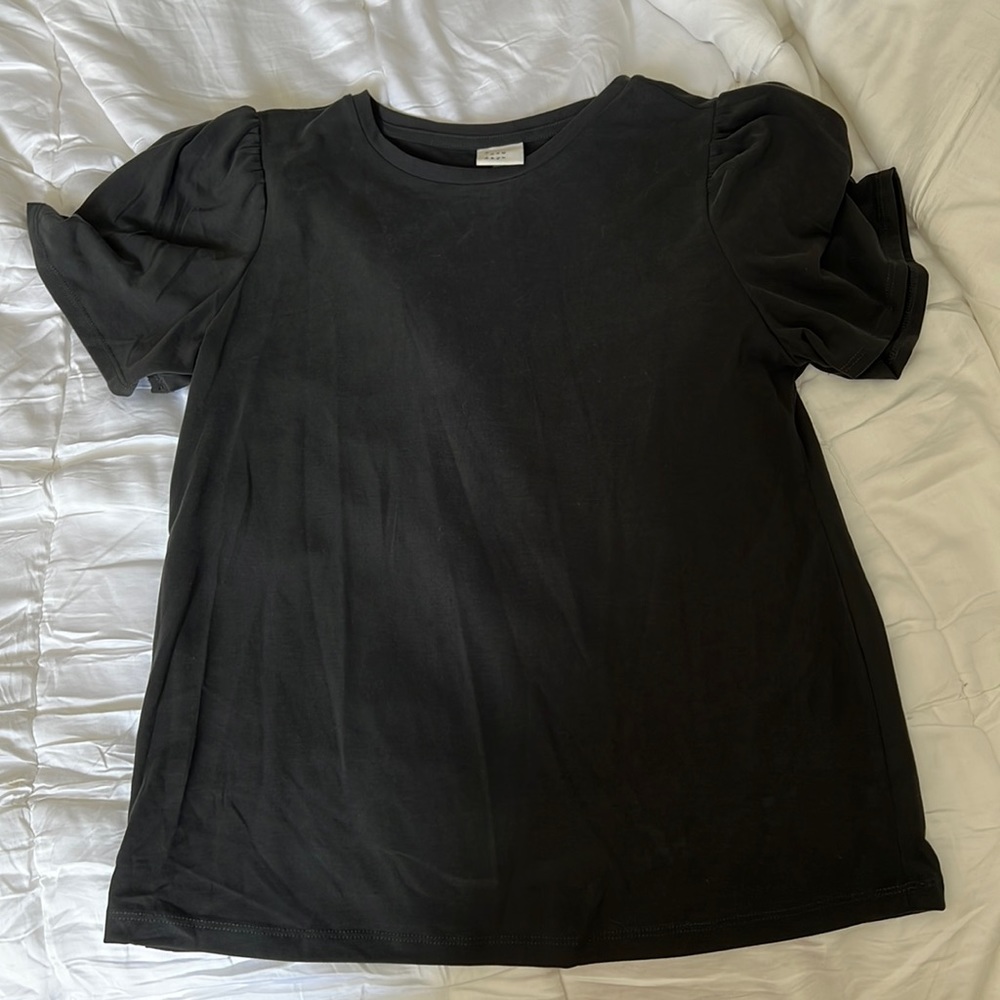 Black cotton blouse with puffed sleeves